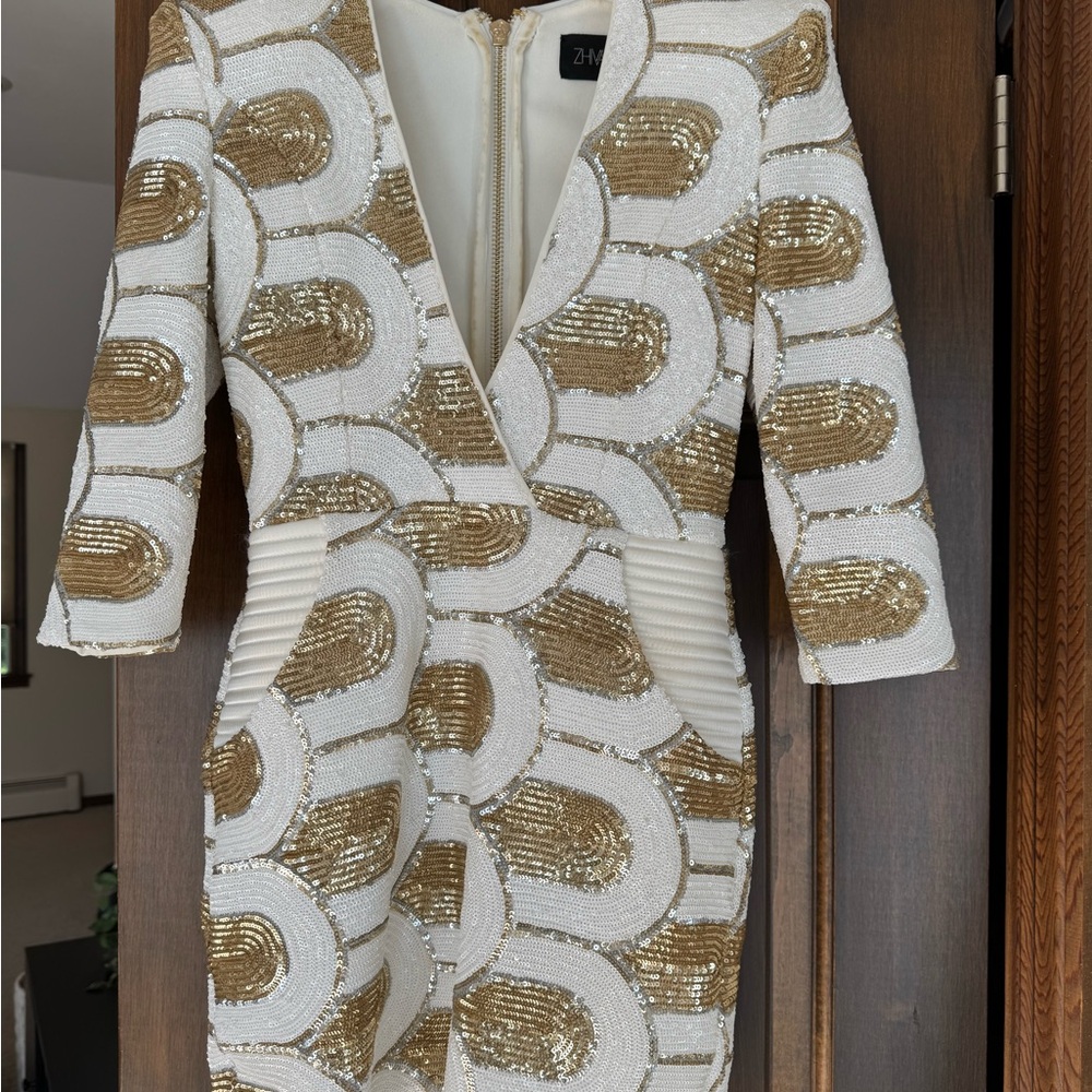 Zhivago STUNNING Gold and White Dress with pockets